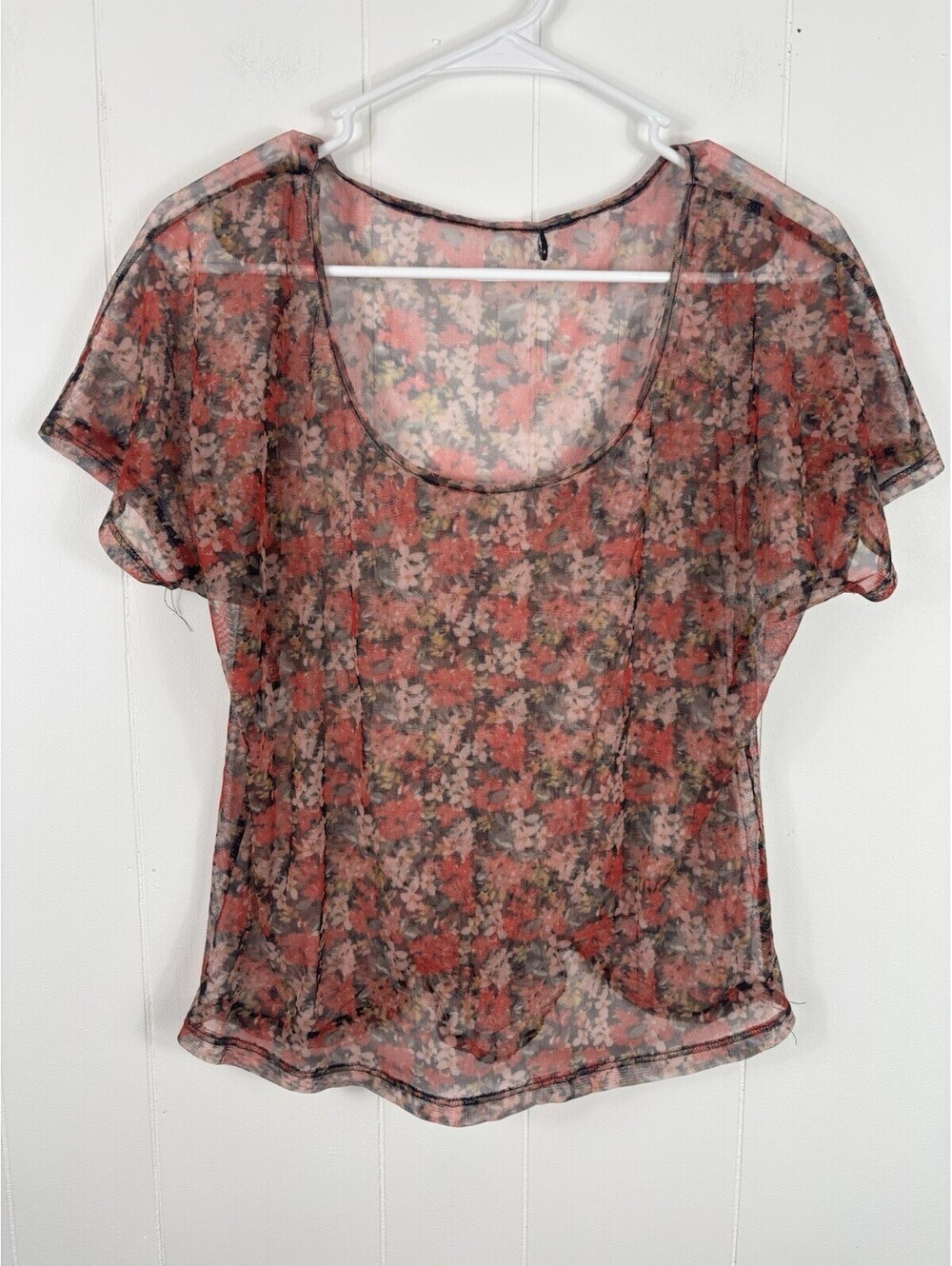 Wet Seal Floral Sheer Blouse Scoop Neck Cottagecore Feminine Festival Romantic